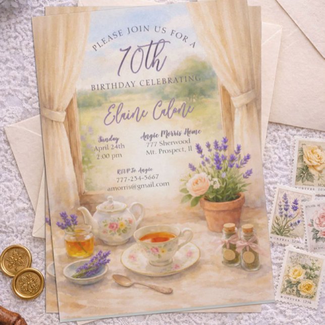 70th Birthday Party - Delightful Tea Party Invitation (Creator Uploaded)