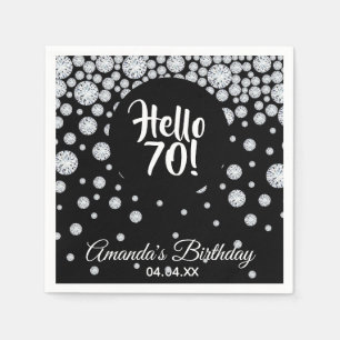 70th birthday party diamonds on black hello 70 napkin