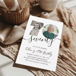 70th Birthday Party Elegant 2 Photo Birthday Invitation