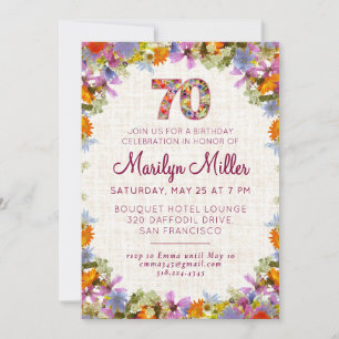 70th Birthday Party – Elegant Floral Linen Design Invitation