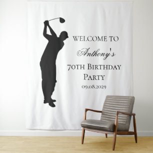 70th Birthday Party Elegant Golfer Welcome Tapestry