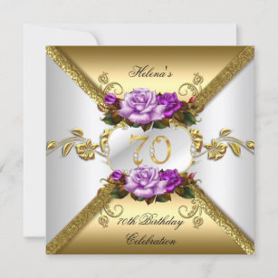 70th Birthday Party Elegant Purple Gold Roses Invitation