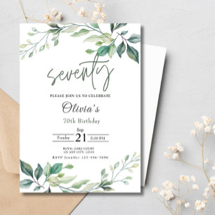 70th Birthday Party Eucalyptus Greenery Watercolor Invitation