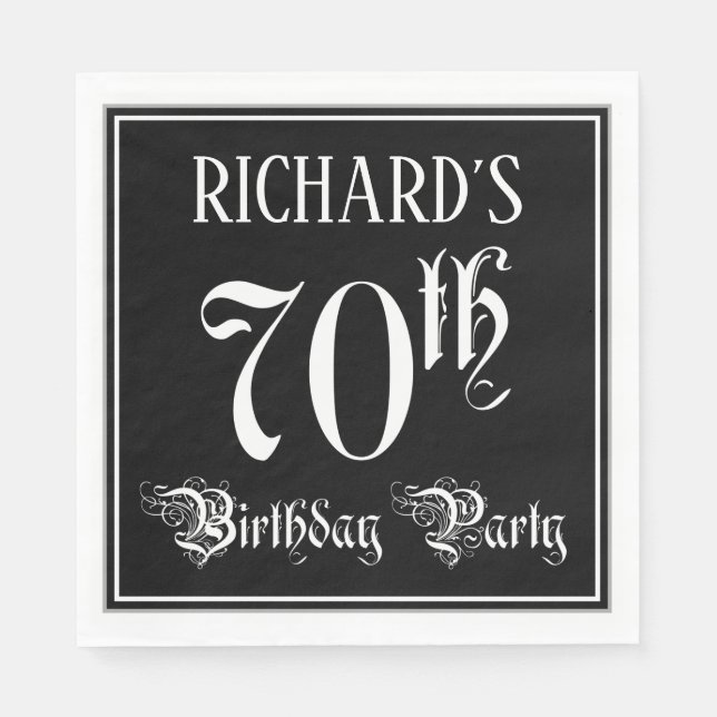 70th Birthday Party — Fancy Script + Custom Name Napkin (Front)