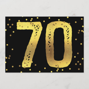 70th Birthday Party Faux Gold Foil Confetti Black Invitation