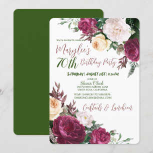 70th Birthday Party Floral Design Birthday Invitat Invitation