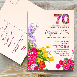 70th birthday party floral modern 70 years party postcard