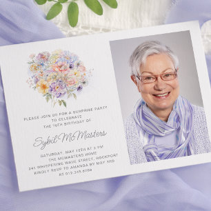 70th Birthday Party Flower Bouquet Photo Surprise Invitation
