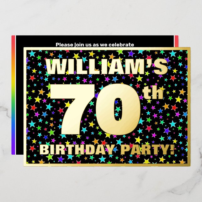 70th Birthday Party — Fun, Colorful Stars Pattern (Front/Back)
