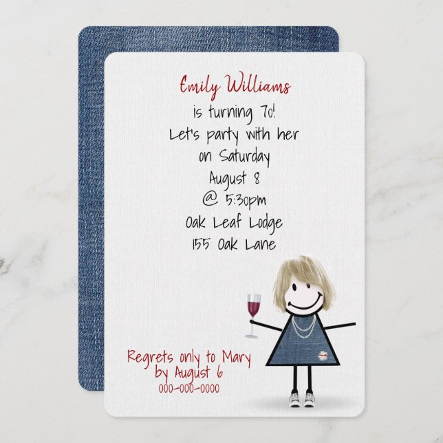 70th Birthday Party Girl in Sneakers with Wine Invitation (Front/Back)