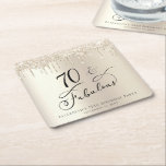 70th Birthday Party Glitter Gold  Square Paper Coaster<br><div class="desc">Elegant and chic personalised 70th birthday party coaster featuring "70 & Fabulous" in a stylish script against a gold faux foil background,  with gold faux glitter dripping from the top. You can personalise with her name and date of the party.</div>