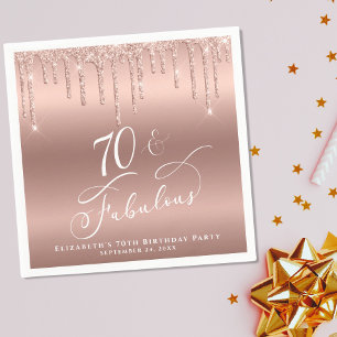 70th Birthday Party Glitter Rose Gold Napkin