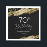 70th Birthday Party Gold Black Napkin<br><div class="desc">Elegant Faux gold foil paint splatters design. All text is adjustable and easy to change for your own party needs. Great elegant 70th birthday template design. Fancy Birthday party Napkins. Black and gold</div>