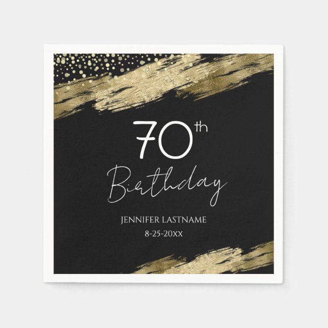 70th Birthday Party Gold Black Napkin (Front)