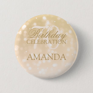 70th Birthday Party Gold Bokeh Sparkle Lights 6 Cm Round Badge