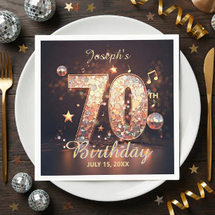 70th Birthday Party Gold Disco Music Notes Black Napkin
