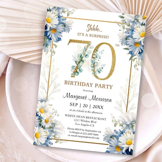 70th Birthday Party Gold Elegant Daisy Floral Invitation (Creator Uploaded)