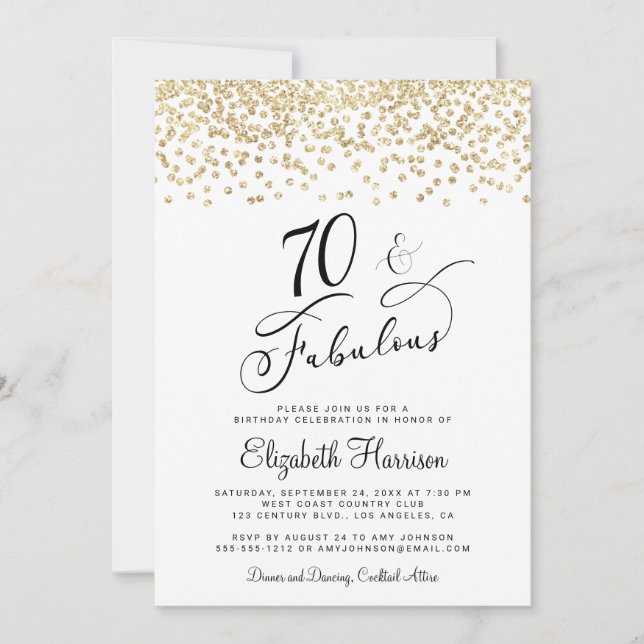 70th Birthday Party Gold Glitter Invitation (Front)