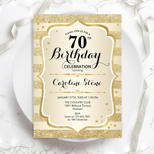 70th Birthday Party - Gold Invitation (Creator Uploaded)