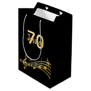 70th Birthday party gold music notes black Medium Gift Bag