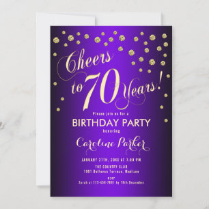 70th Birthday Party - Gold Purple Invitation