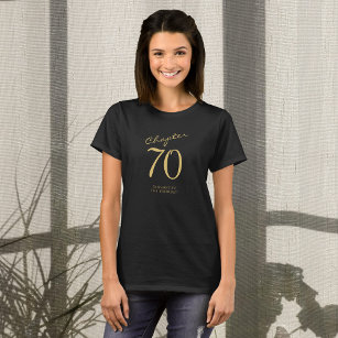 70th Birthday Party Gold Script Black T-Shirt