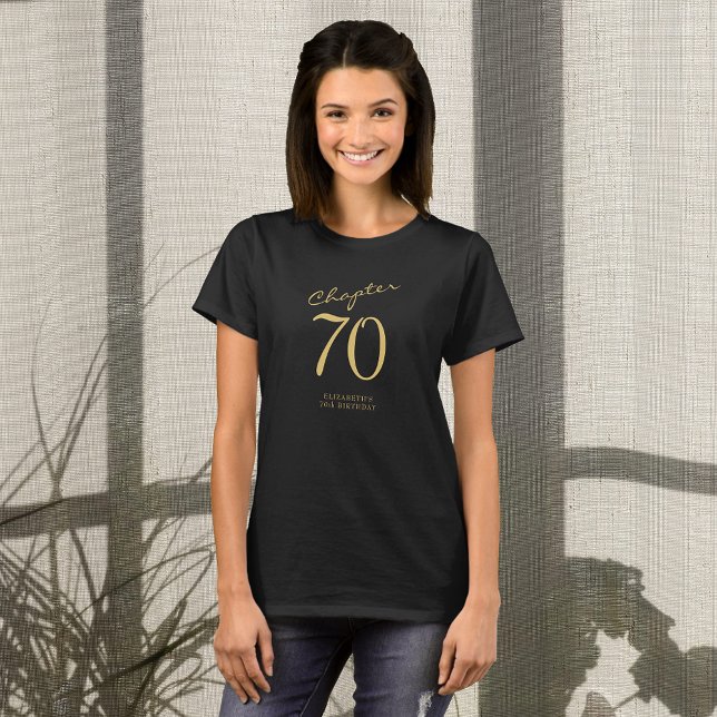 70th Birthday Party Gold Script Black T-Shirt (Creator Uploaded)