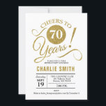 70th Birthday Party - Gold White Invitation<br><div class="desc">70th Birthday Party Invitation in faux Gold and White. Cheers to 70 years! Can be personalised into any age.
Please message me if you need further customisation.</div>