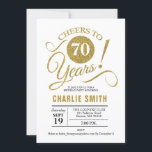 70th Birthday Party - Gold White Invitation<br><div class="desc">70th Birthday Party Invitation in faux Gold and White. Cheers to 70 years! Can be personalised into any age.
Please message me if you need further customisation.</div>
