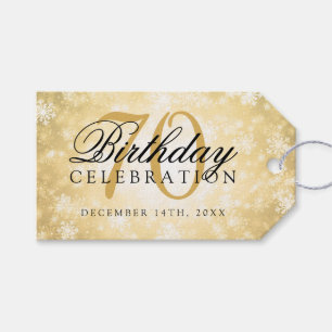 70th Birthday Party Gold Winter Wonderland Gift Tags