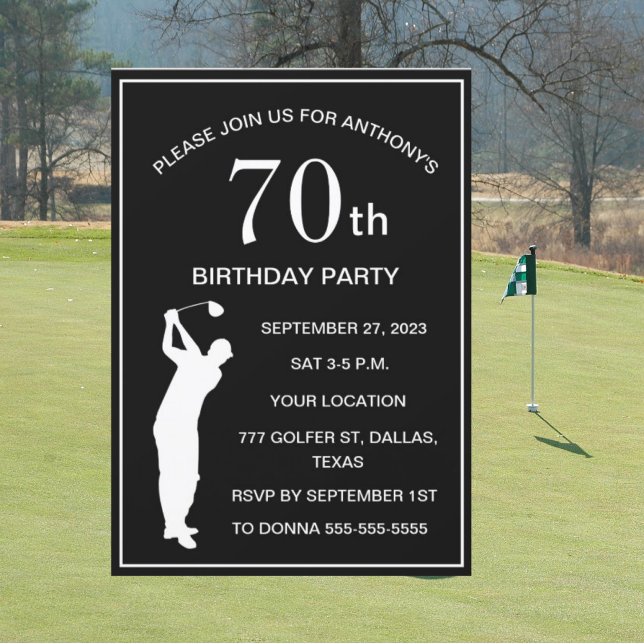 70th Birthday Party Golfer Black Par Dad Golf Invitation (Creator Uploaded)