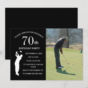 70th Birthday Party Golfer Black Par Golf Photo Invitation