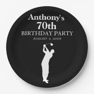 70th Birthday Party Golfer Black Par Seventieth  Paper Plate