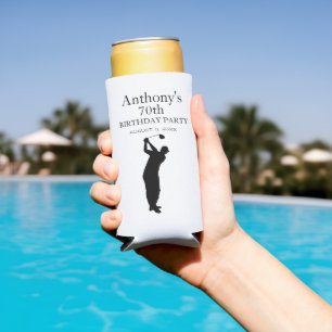 70th Birthday Party Golfer Elegant Par Seventieth Seltzer Can Cooler