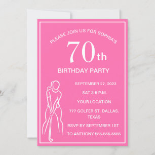 70th Birthday Party Golfer Pink Ladies Golf Par Invitation