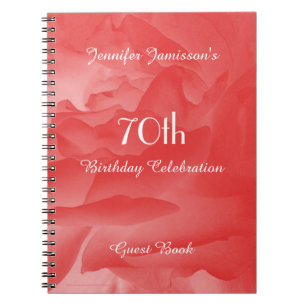 70th Birthday Party Guest Book, Coral Rose Notebook