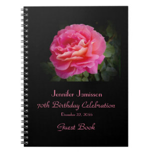 70th Birthday Party Guest Book, Pink Rose Notebook