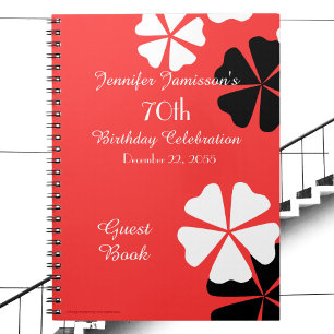 70th Birthday Party Guest Book Red Floral Notebook