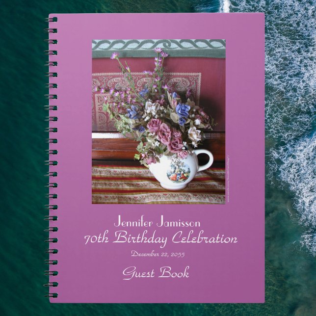 70th Birthday Party Guest Book, Vintage Teapot Notebook (Creator Uploaded)