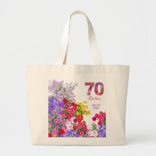 70th birthday party guests floral jumbo tote bag