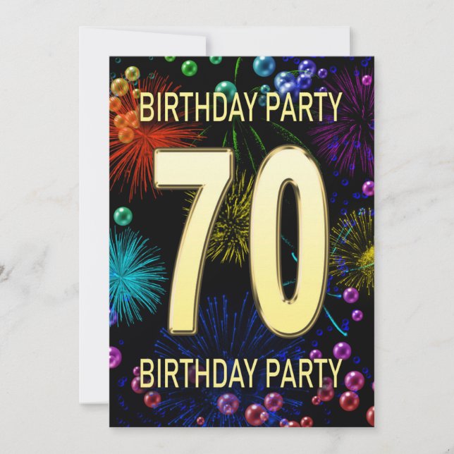70th Birthday Party Invitation Fireworks Bubbles (Front)