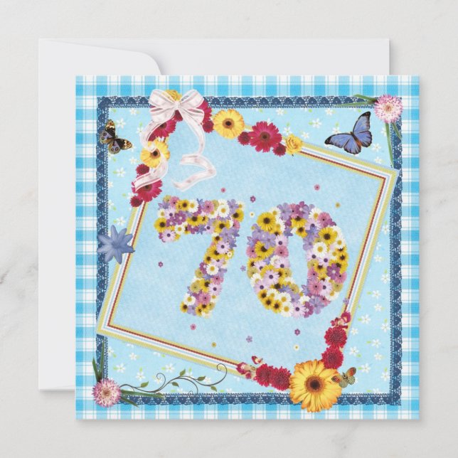 70th Birthday party Invitation flowers,butterflies (Front)