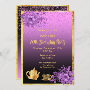 70th birthday party invitation gold black purple
