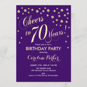 70th Birthday Party Invitation - Gold Purple