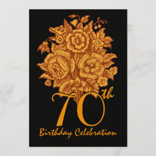 70th Birthday Party Invitation Gold Roses