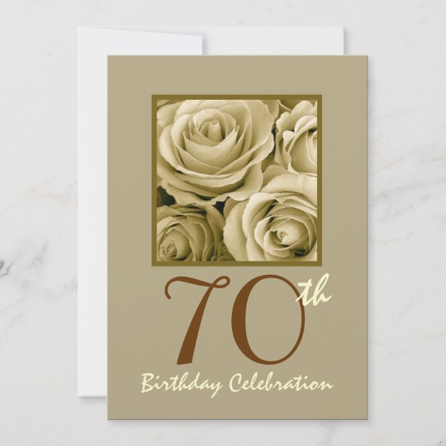 70th Birthday Party Invitation GOLD Roses (Front)