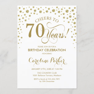 70th Birthday Party Invitation - Gold White