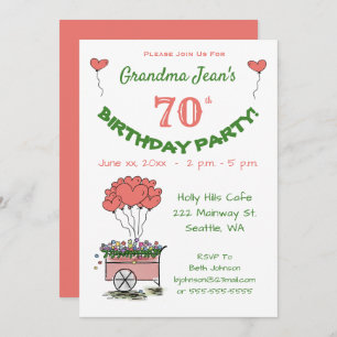 70th Birthday Party Invitation - Grandma Hearts