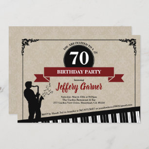70th birthday party invitation Jazz music theme