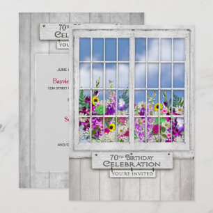 70th Birthday Party INVITATION, Rustic Window Invitation